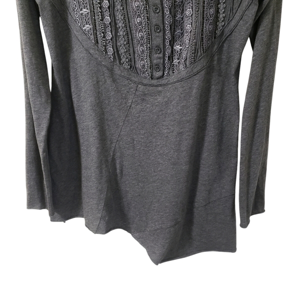 Johnny Was 4 Love and Liberty Embroidered Grey Henley Long Sleeve Top Sz Small - Picture 3 of 12